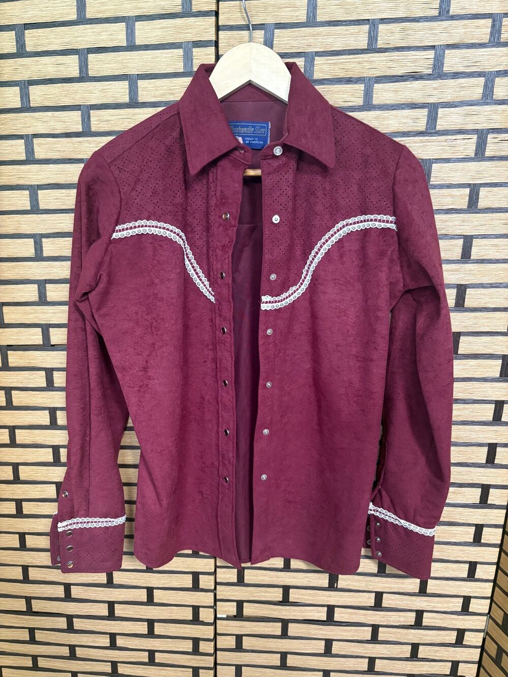Panhandle Slim Burgundy Suede Pearl Snap Button Down Shirt